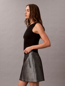 Cotton Stretch Rib Tank Top, Black, hi-res