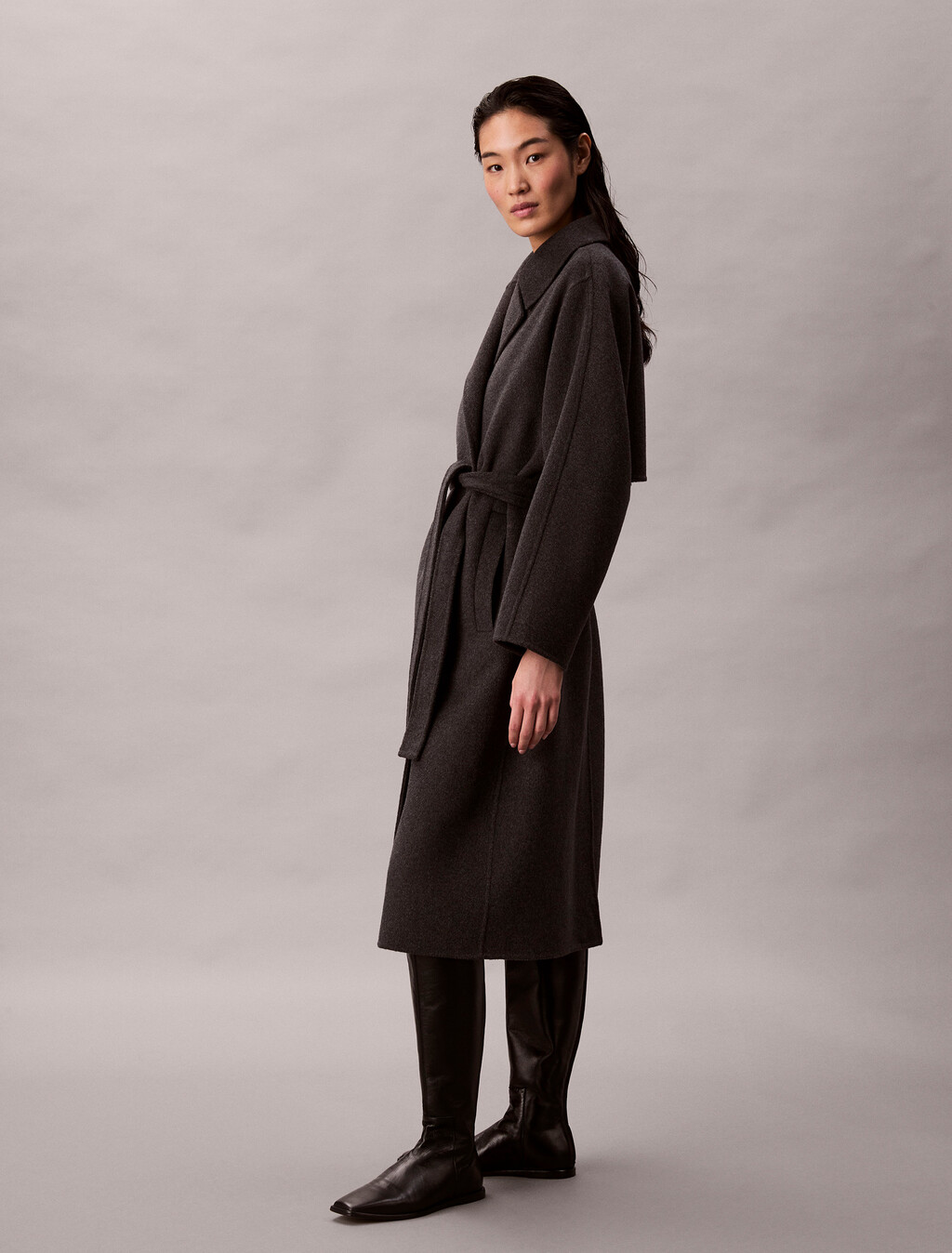 Belted Wool Trench Coat, B85 Charcoal Heather, hi-res