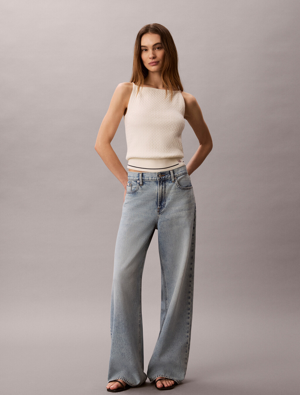 Slim Cable Knit Tank Top, Tofu, hi-res