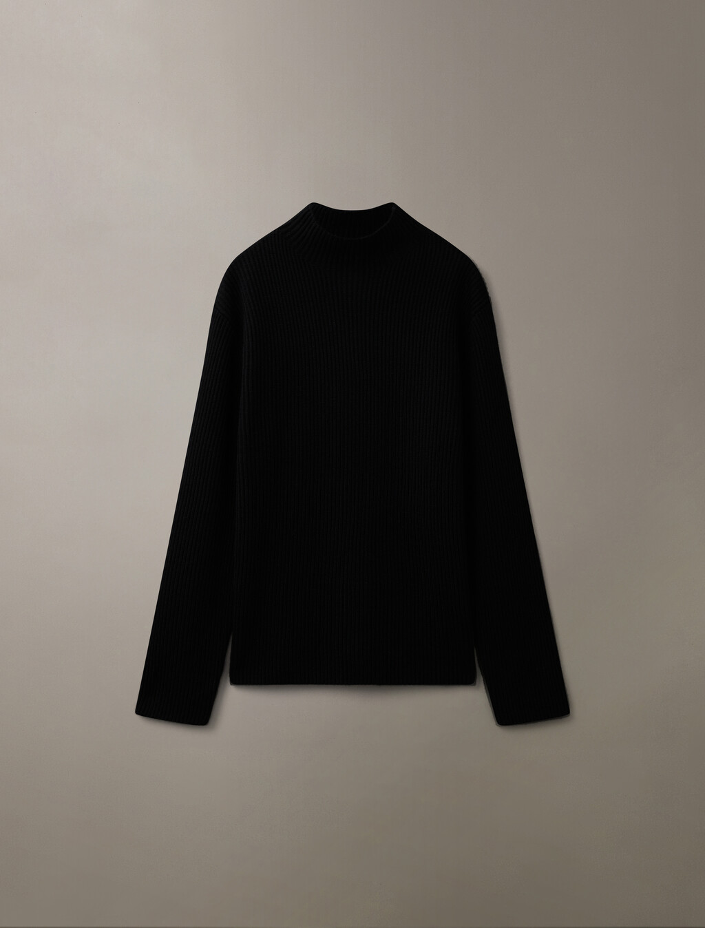 Woolen Rib Knit Mock Neck Sweater, Black, hi-res