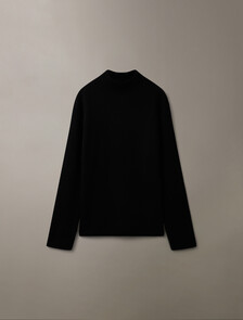 Woolen Rib Knit Mock Neck Sweater, Black, hi-res