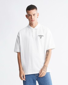 Varsity Curved Logo Polo, Bright White, hi-res