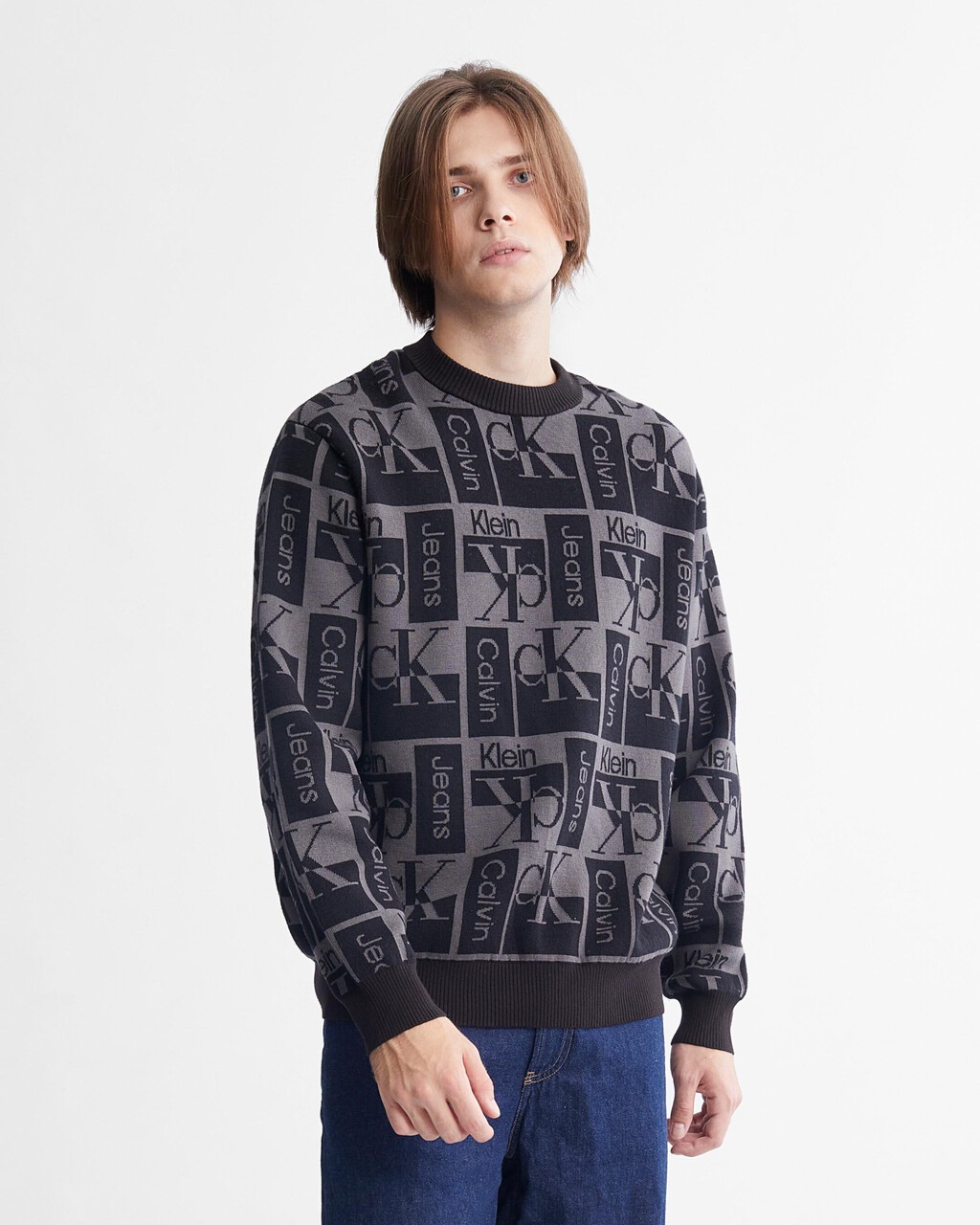 All Over Print Monogram Sweater, Ck Black, hi-res