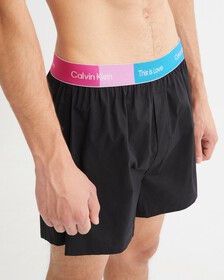 PRIDE COTTON COLOR BLOCK TRADITIONAL BOXERS, Black w/ Shocking Blue, hi-res