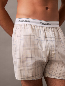 Cotton Poplin Traditional Boxers, CROSSHAIR PLAID CHALK, hi-res