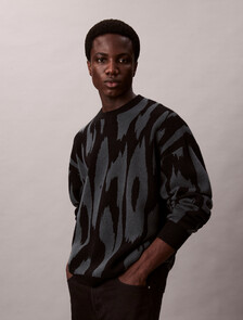 Print Jacquard Relaxed Sweater, Harlem Night Blue, hi-res