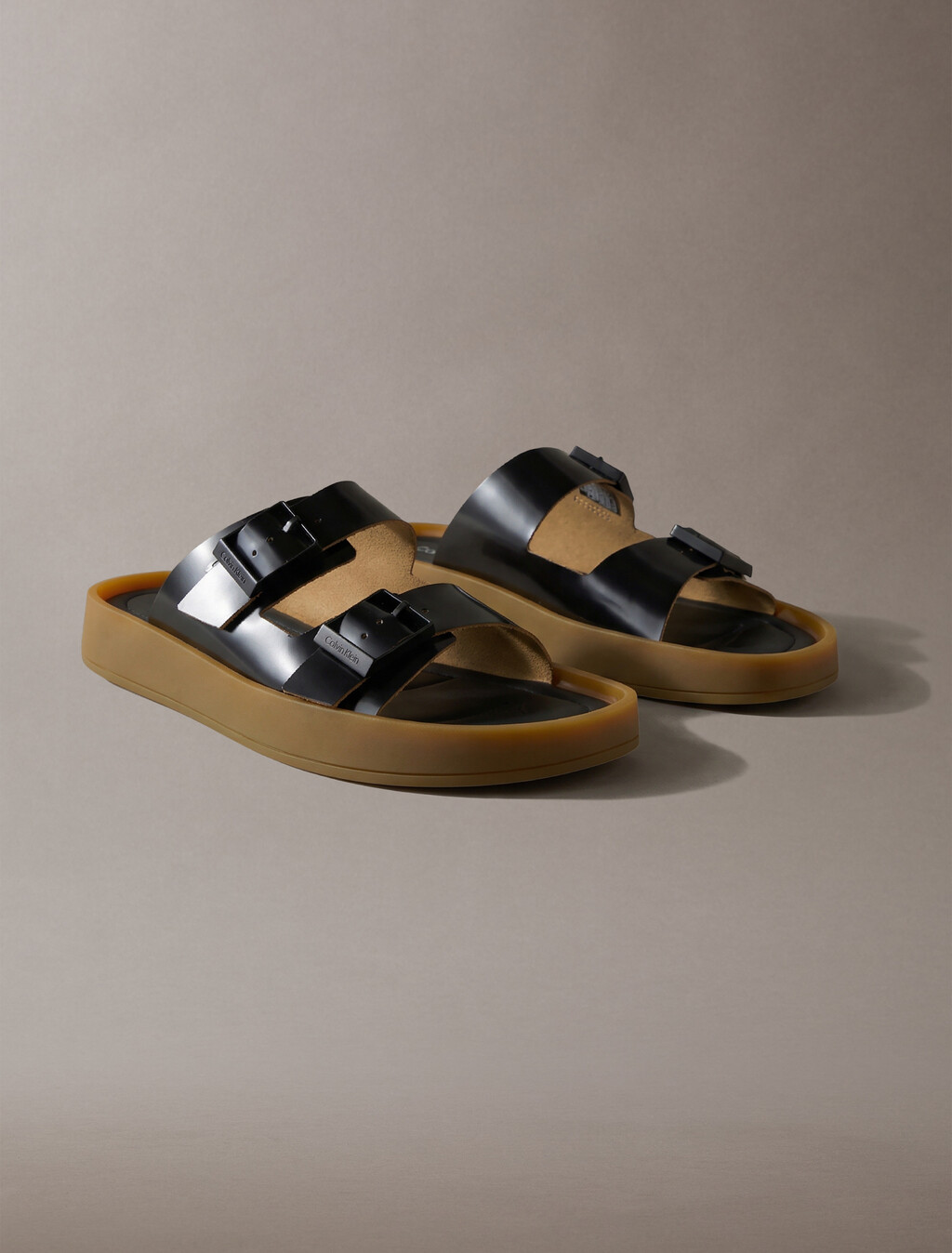 CK Milo - Leather Buckle Sandals, Black/Honey, hi-res