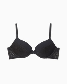 Scalloped Lace Push Up Plunge Bra, Black, hi-res