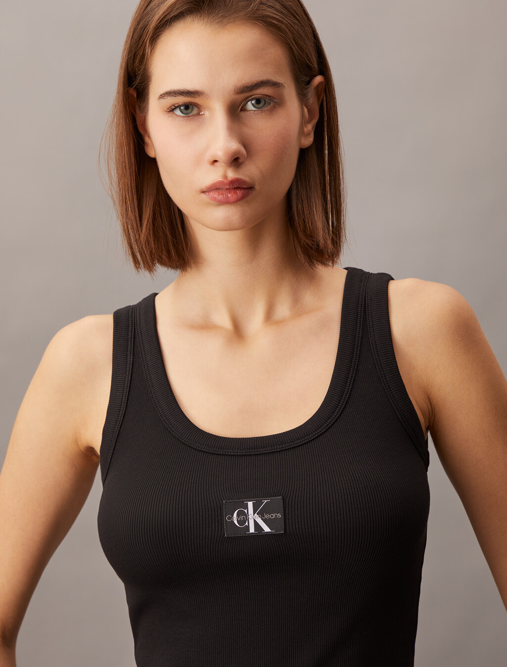Body Stretch Rib Knit Tank Top, Ck Black, hi-res