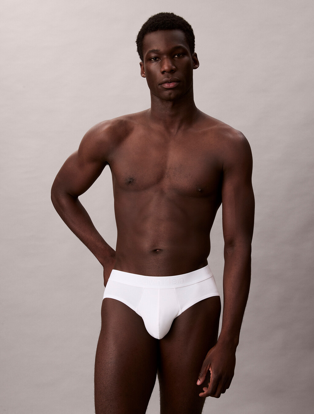 CK Black Cotton Stretch Hip Brief, White, hi-res