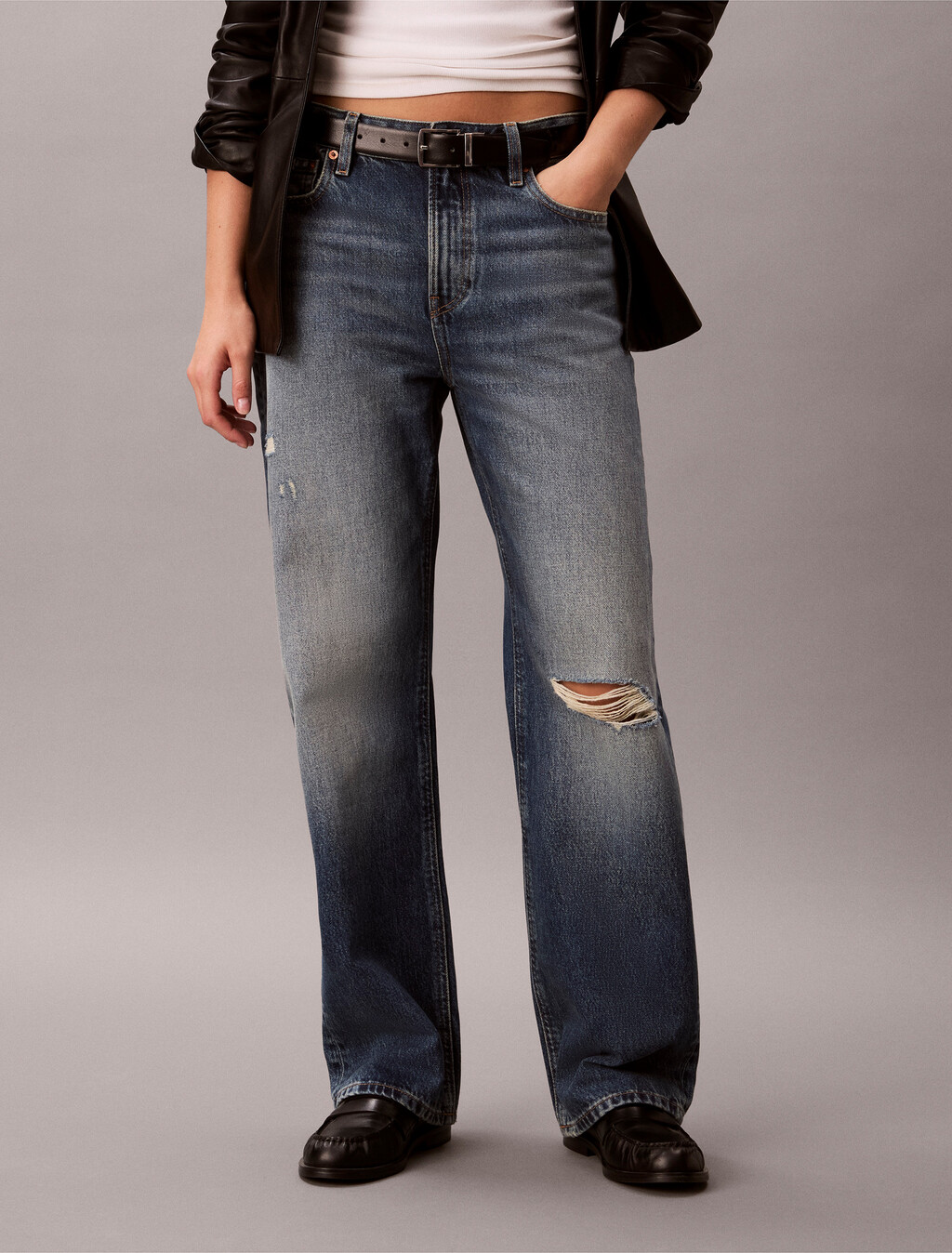 90s Straight Distressed Jeans, WORN PEAK, hi-res
