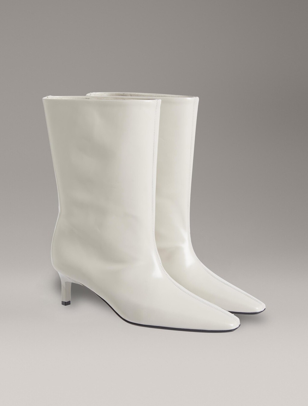 Leather Square Toe Heeled Boots, Gray Morn, hi-res