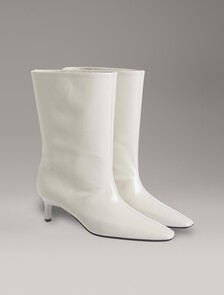 Leather Square Toe Heeled Boots, Gray Morn, hi-res