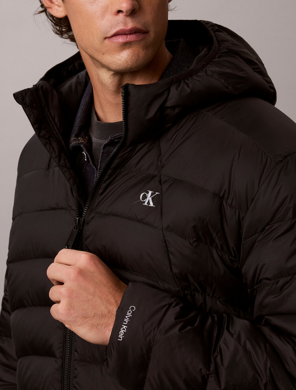 Lightweight Nylon Down Puffer Jacket, Black, hi-res