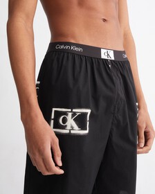 CALVIN KLEIN 1996 ORGANIC COTTON PYJAMA SHORTS, STENCIL LOGO PRINT WOVENS_BLACK, hi-res