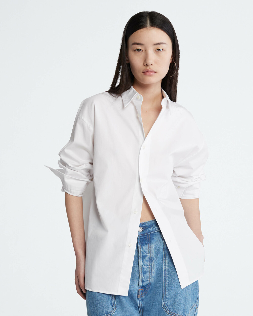 Standards Oversized Cotton Button-Down Shirt, Brilliant White, hi-res