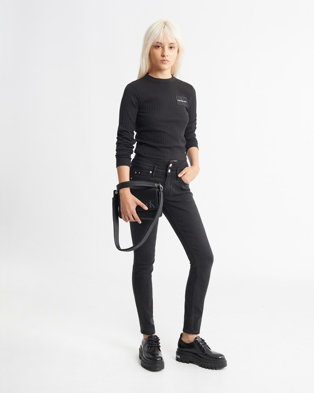 Monologo Badge Rib Knit Sweater, Ck Black, hi-res