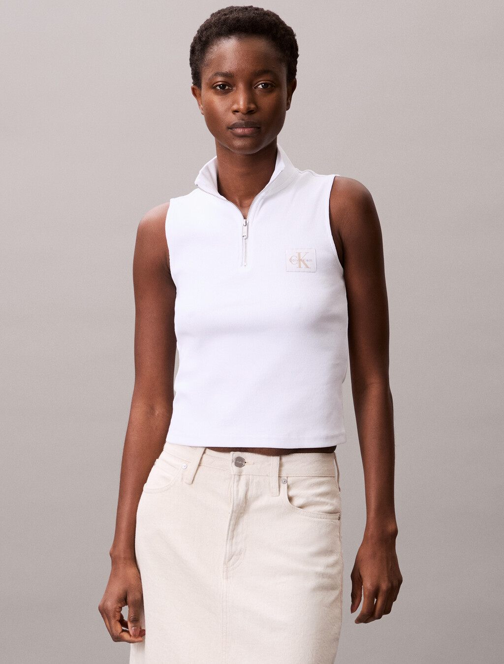 Sleeveless Quarter Zip Top, Brilliant White, hi-res