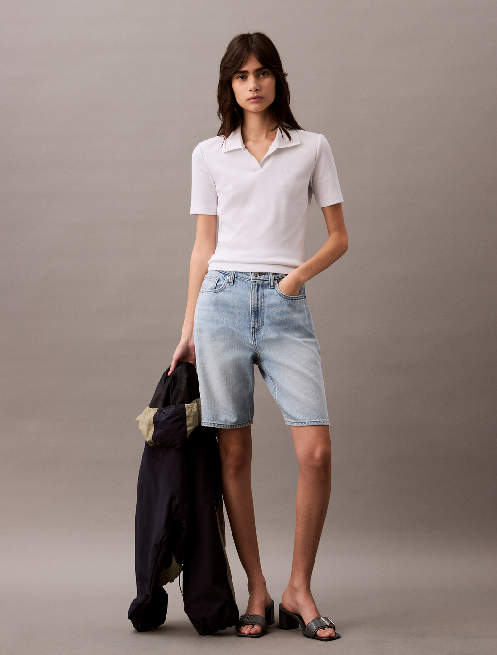 Essential Slim V Neck Polo, Brilliant White, hi-res