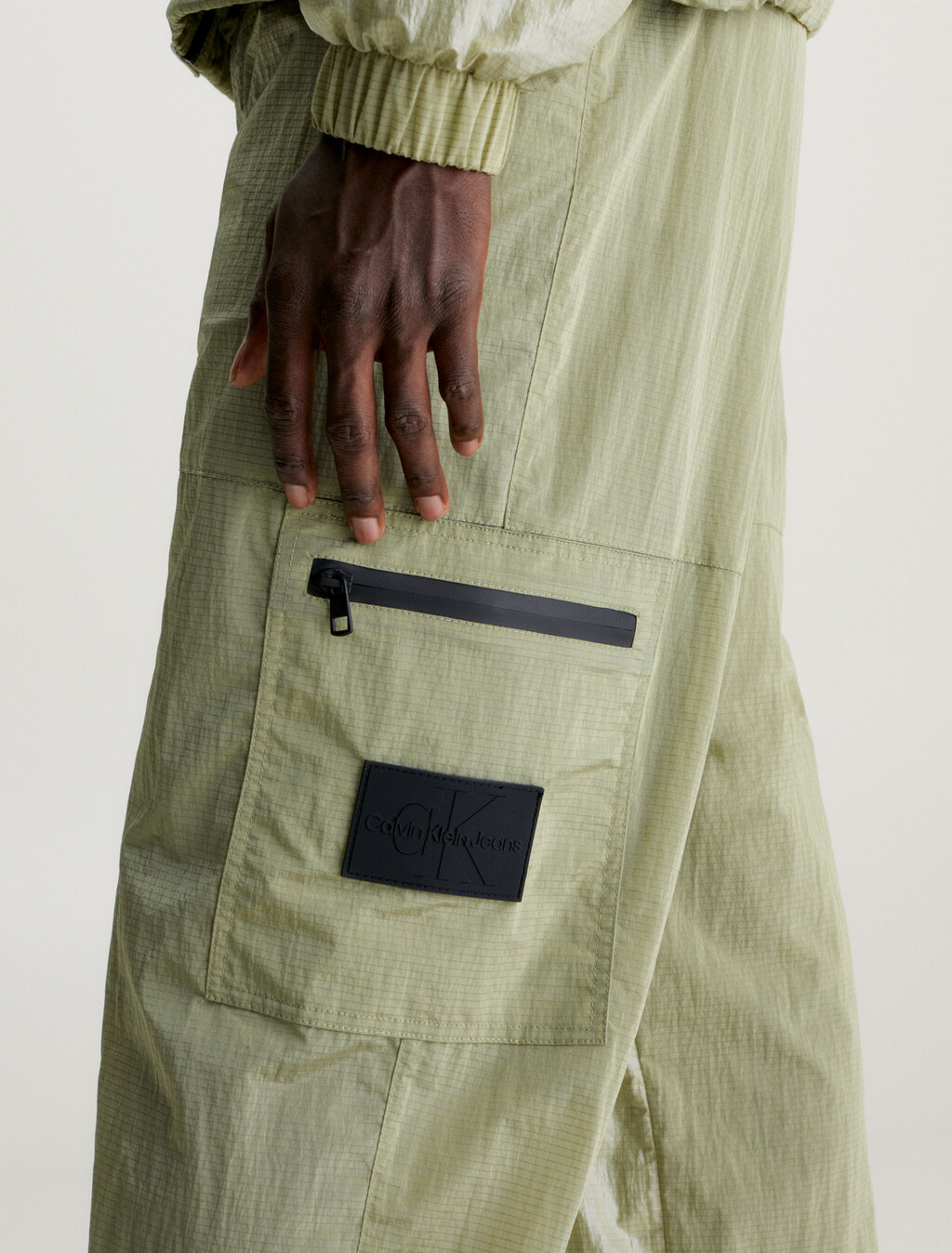 Relaxed Nylon Cargo Pants, Oil Green, hi-res