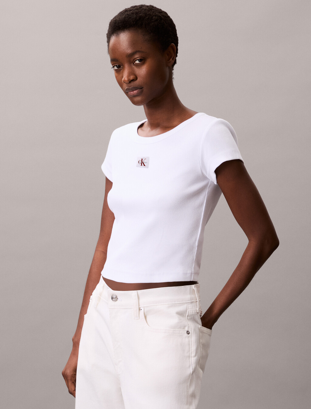 Cotton Stretch Rib Baby Tee, Bright White, hi-res