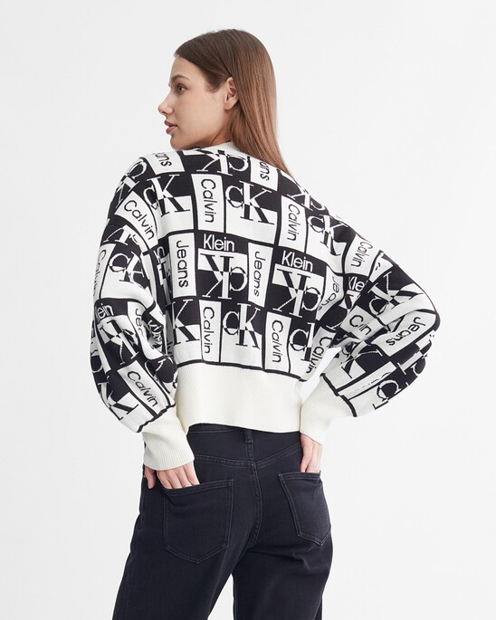 V Neck All Over Logo Cropped Cardigan
