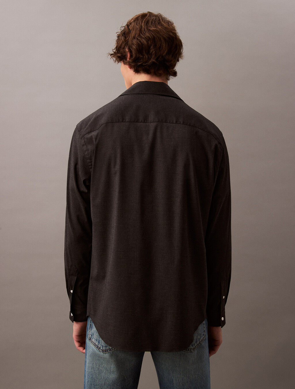 Relaxed Wool Blend Button-Down Shirt, Charcoal Heather, hi-res