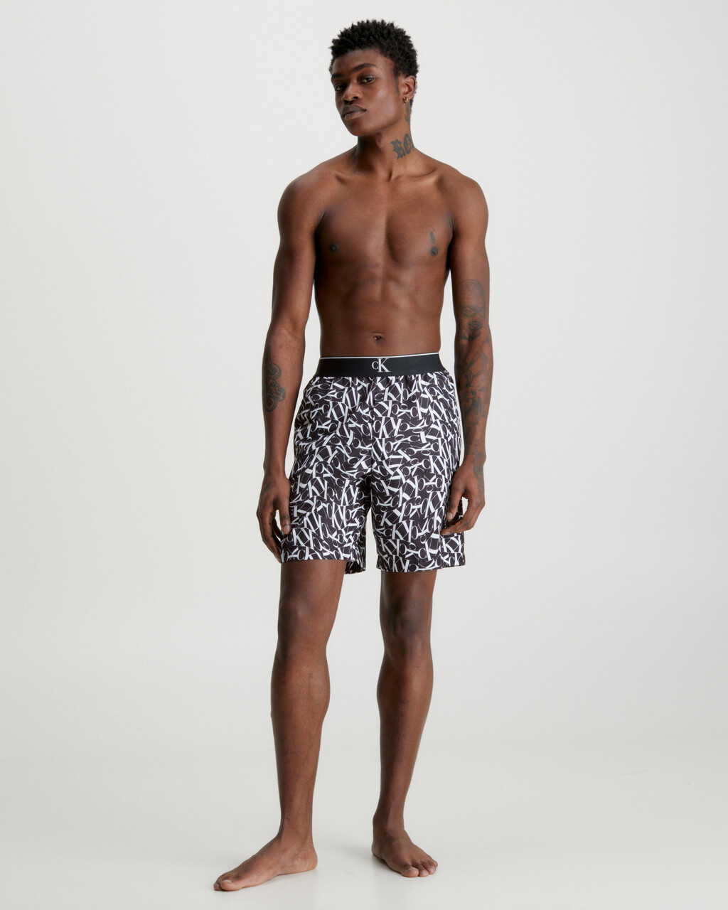 CK Monogram Board Shorts, Ck One Warped Monogram Black Aop, hi-res