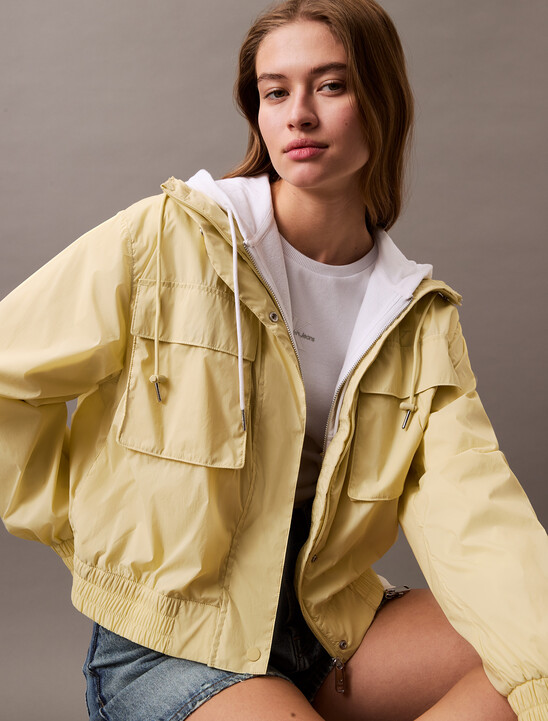 Soft Nylon Cropped Hooded Jacket