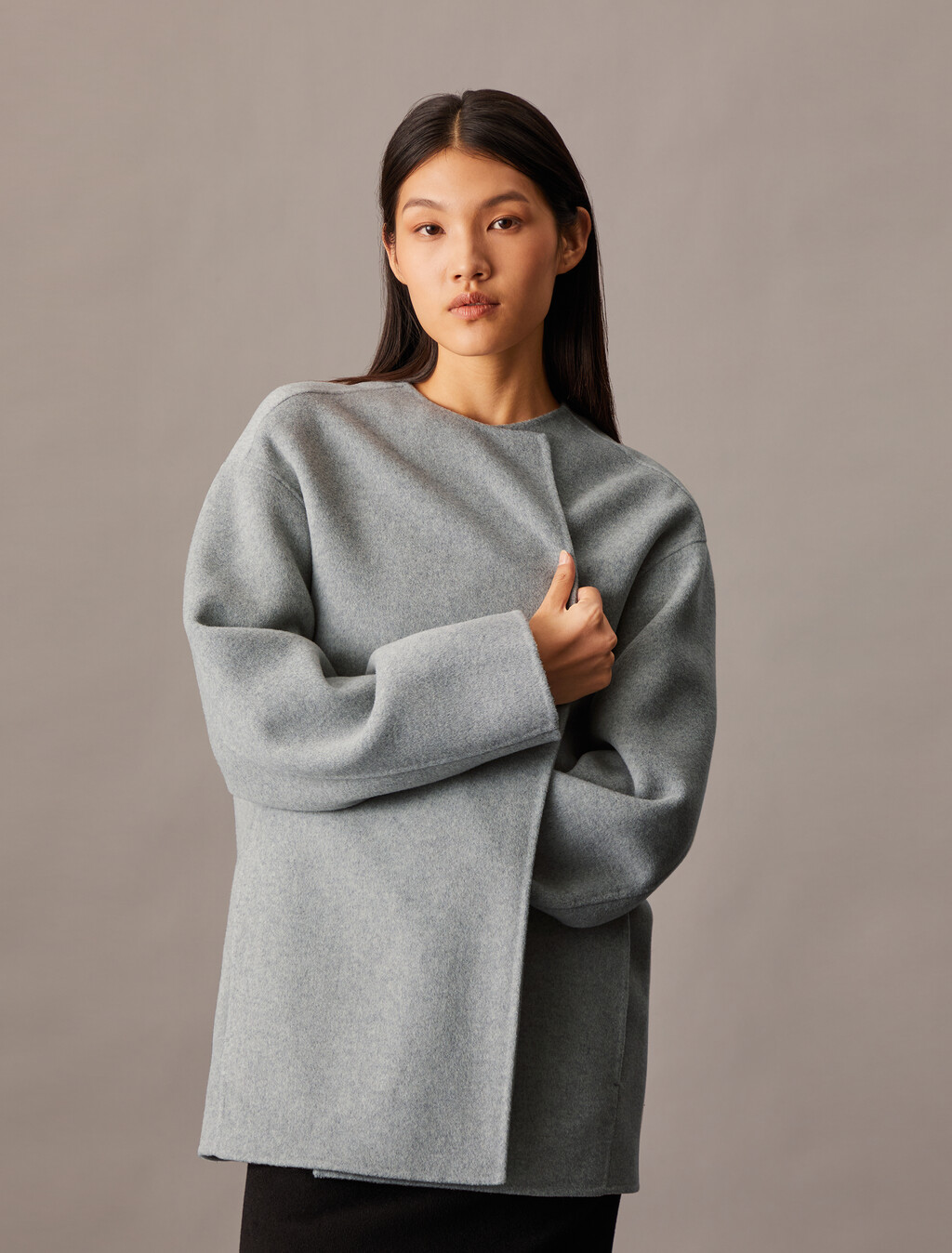 Double Face Cashmere Wool Short Coat, B10 Grey Heather, hi-res