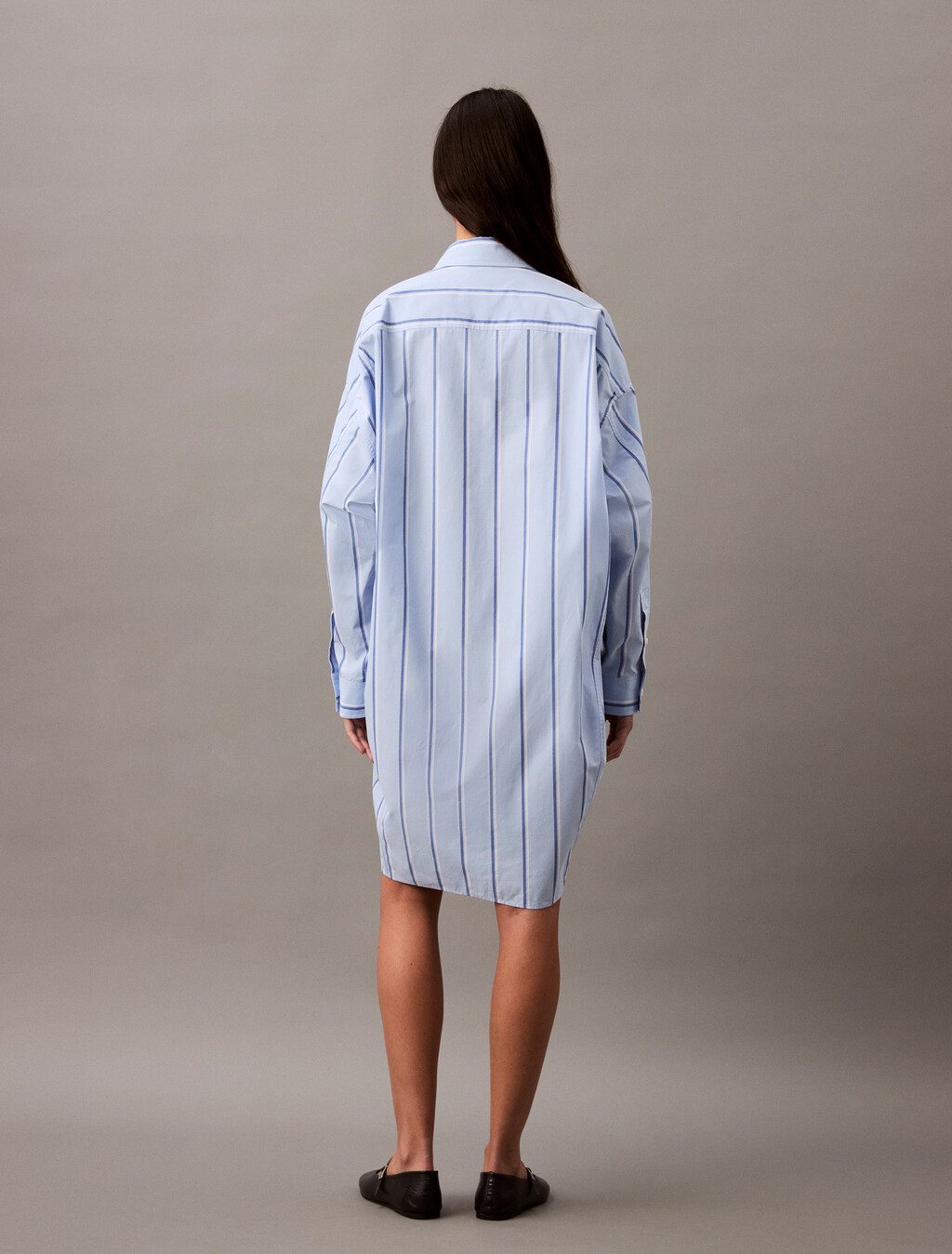 Relaxed Striped Cotton Shirt Dress, 18815 CSW25S_W013+Chambray Blue, hi-res