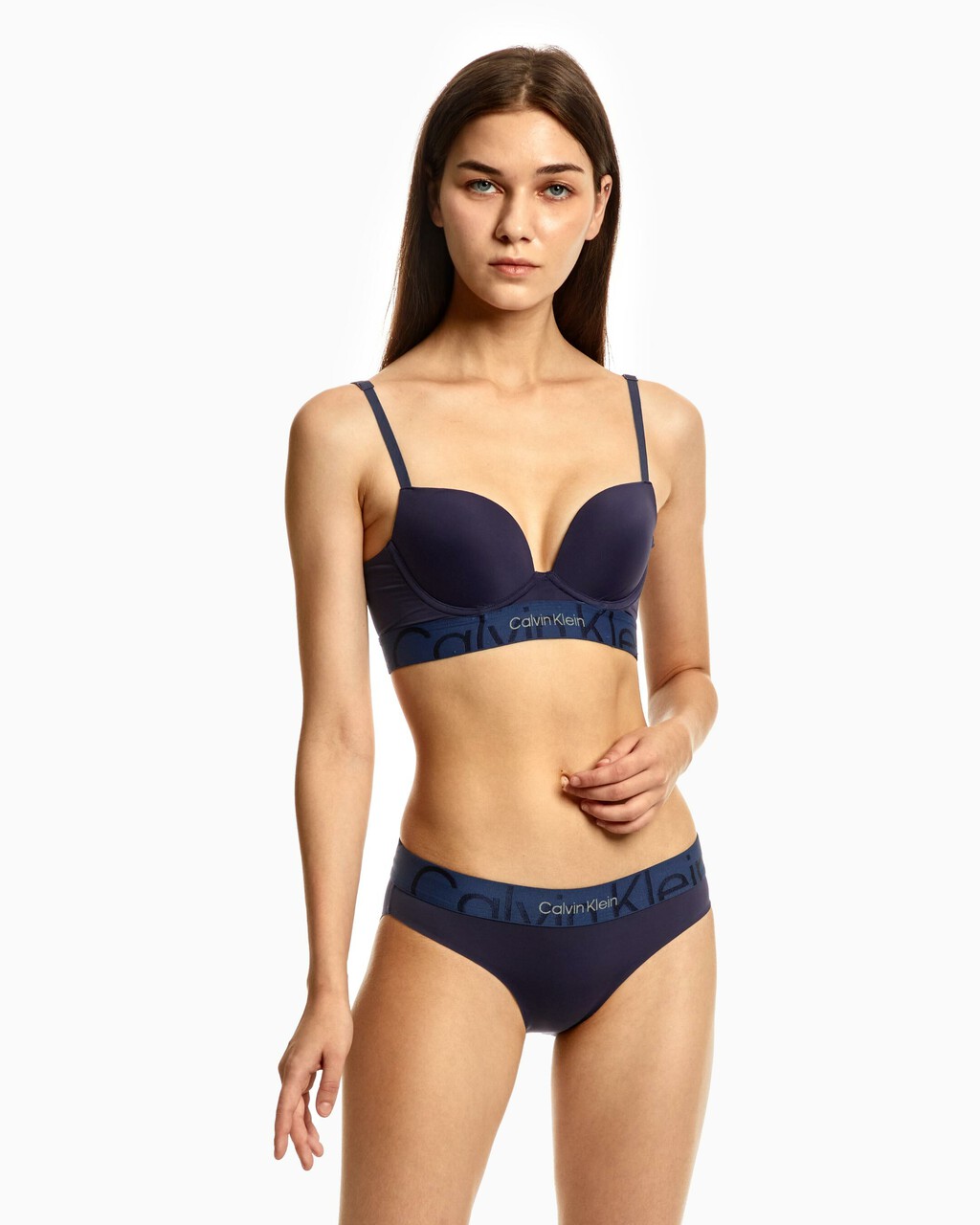 EMBOSSED ICON MICRO PUSH UP PLUNGE BRA, BLUE SHADOW, hi-res
