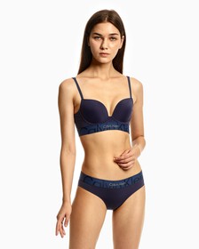 Embossed Icon Micro Push Up Plunge Bra, BLUE SHADOW, hi-res