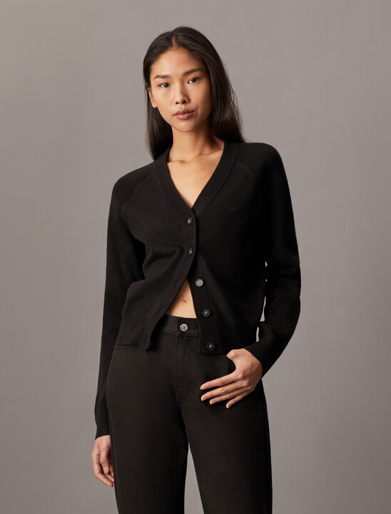 V Neck Rib Knit Cardigan
