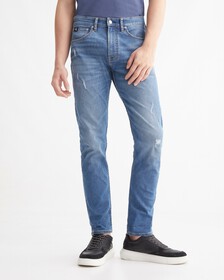 37.5 DISTRESSED MODERN TAPER JEANS, Mid Blue Dstr, hi-res