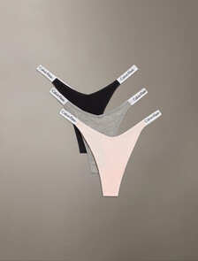 Carousel Cotton Stretch Rib Thong 3 Pack, BLACK / GREY HTR / WHISPER PEACH, hi-res