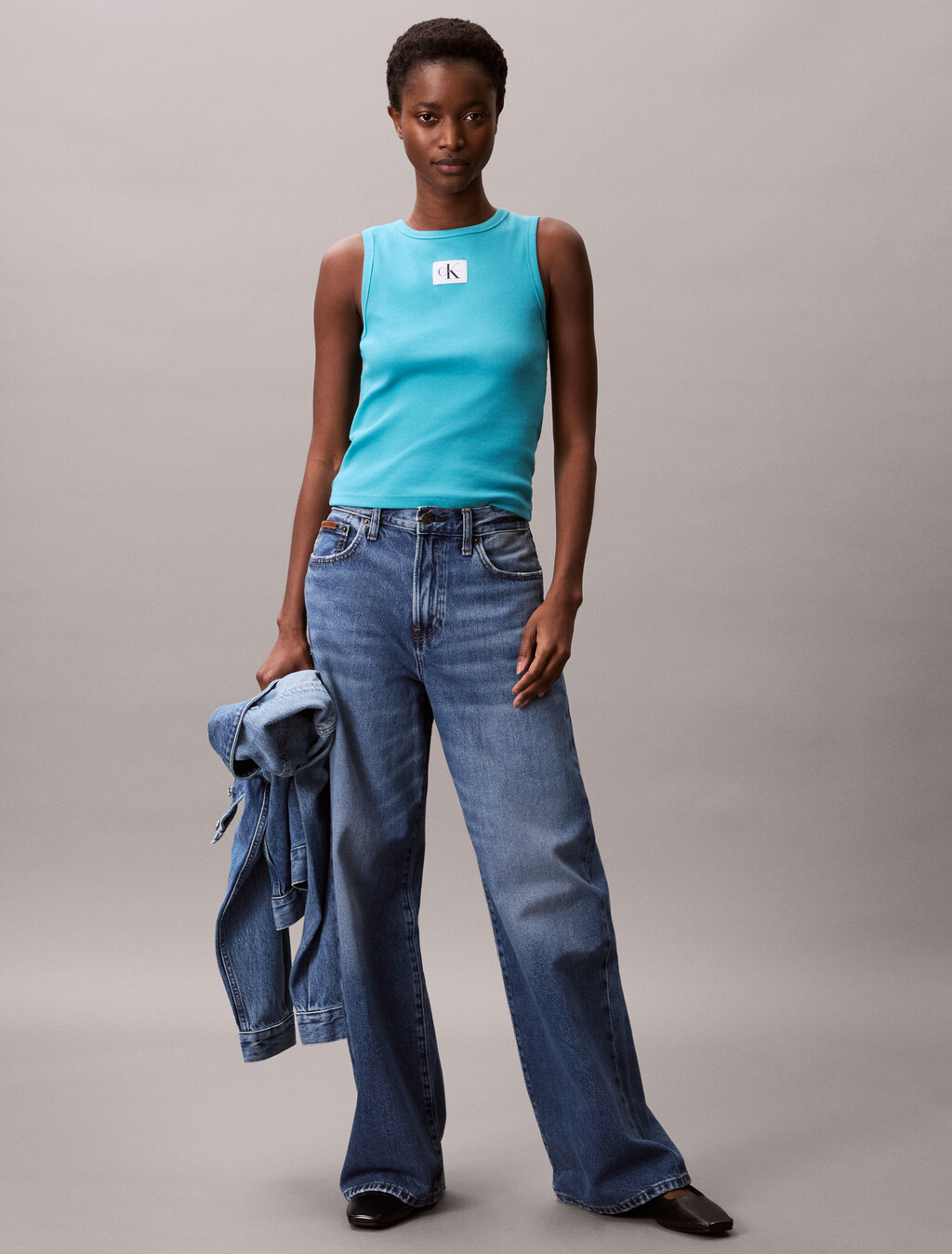 Cotton Stretch Rib Tank Top, Tuscan Teal, hi-res