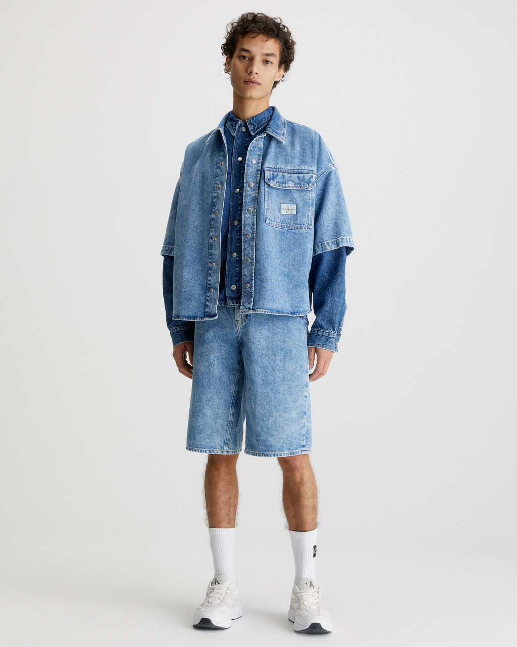 90s Loose Relaxed Denim Carpenter Shorts, Denim Medium, hi-res