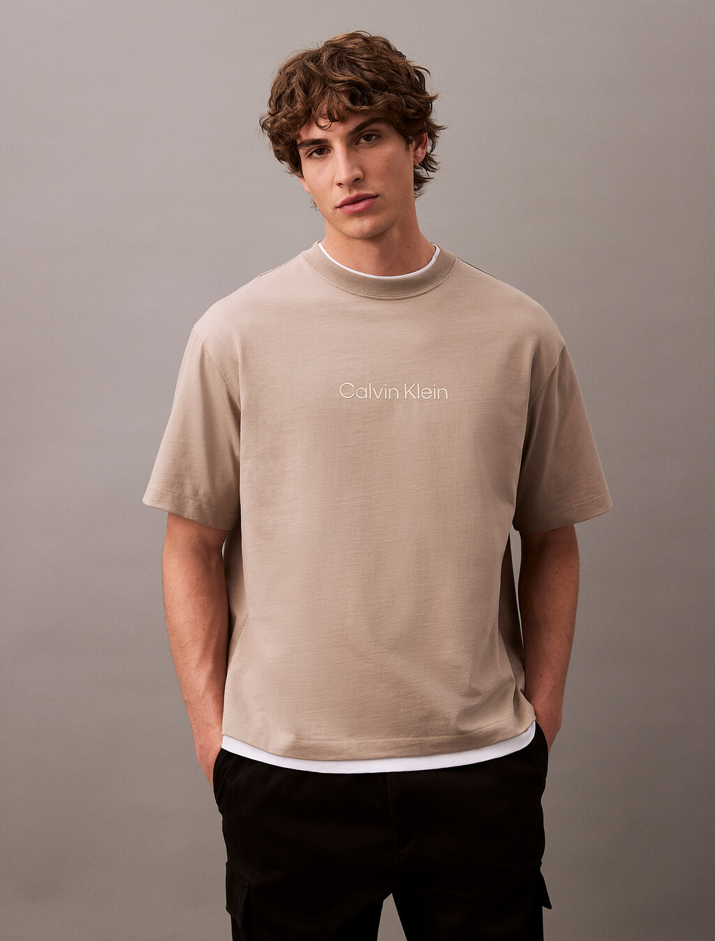 Calvin Logo Crew Neck Tee, Vintage Khaki, hi-res