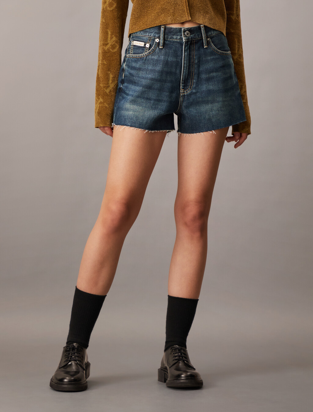 High Rise Denim Shorts, Denim Dark, hi-res
