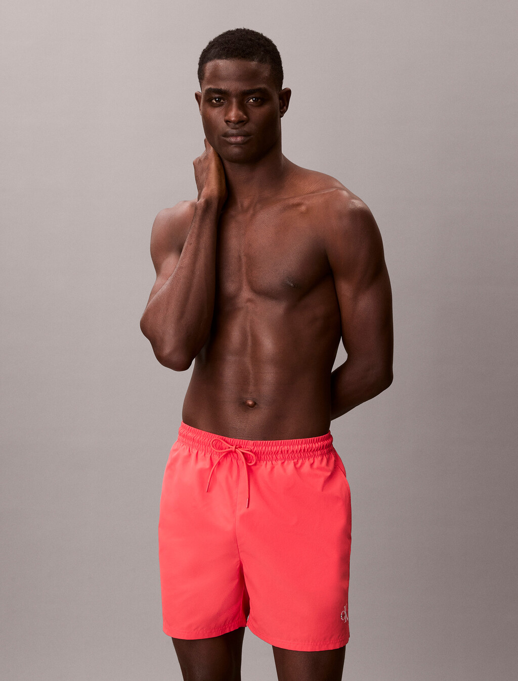 Medium Drawstring Swim Shorts - CK Monogram, Punch Pink, hi-res