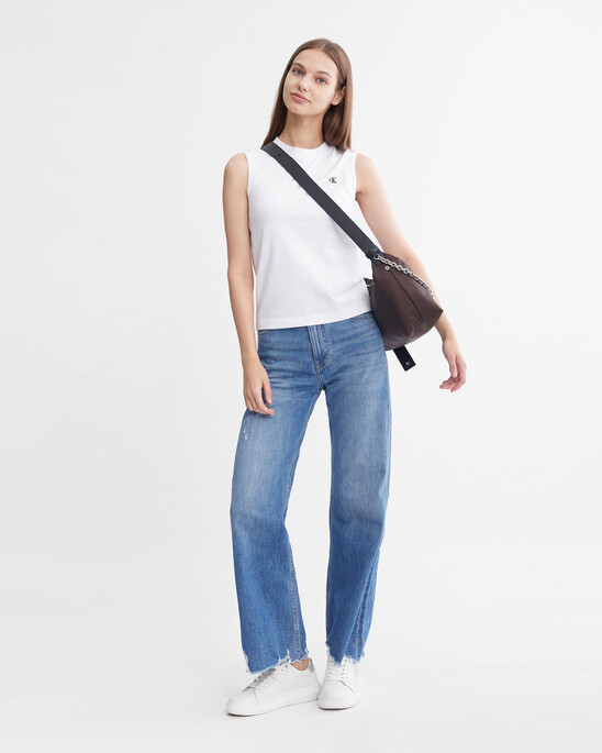 Italian Denim Frayed High Rise Wide Leg Jeans