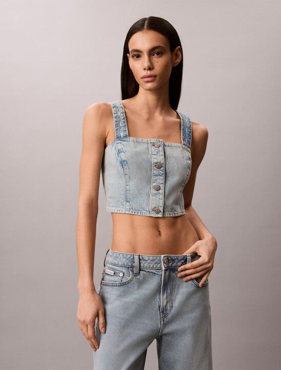 Logo Tape Denim Tank Top