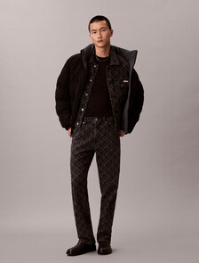 90s Signature Emblem Jacquard Denim Trucker, BLACK EMBLEM, hi-res