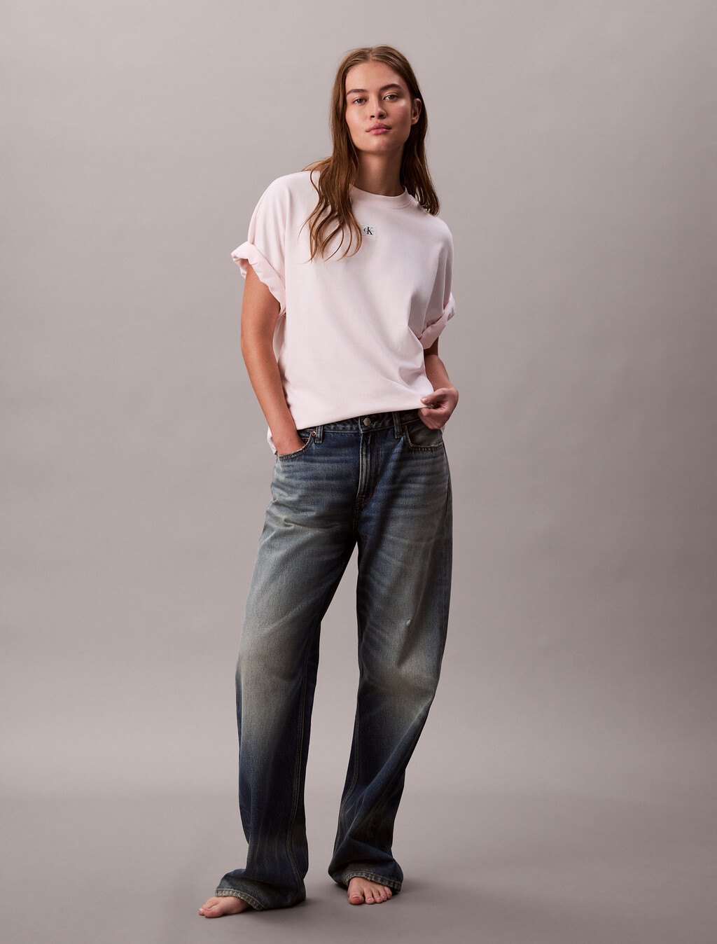 Woven Label Oversized Tee, Tender Blush, hi-res