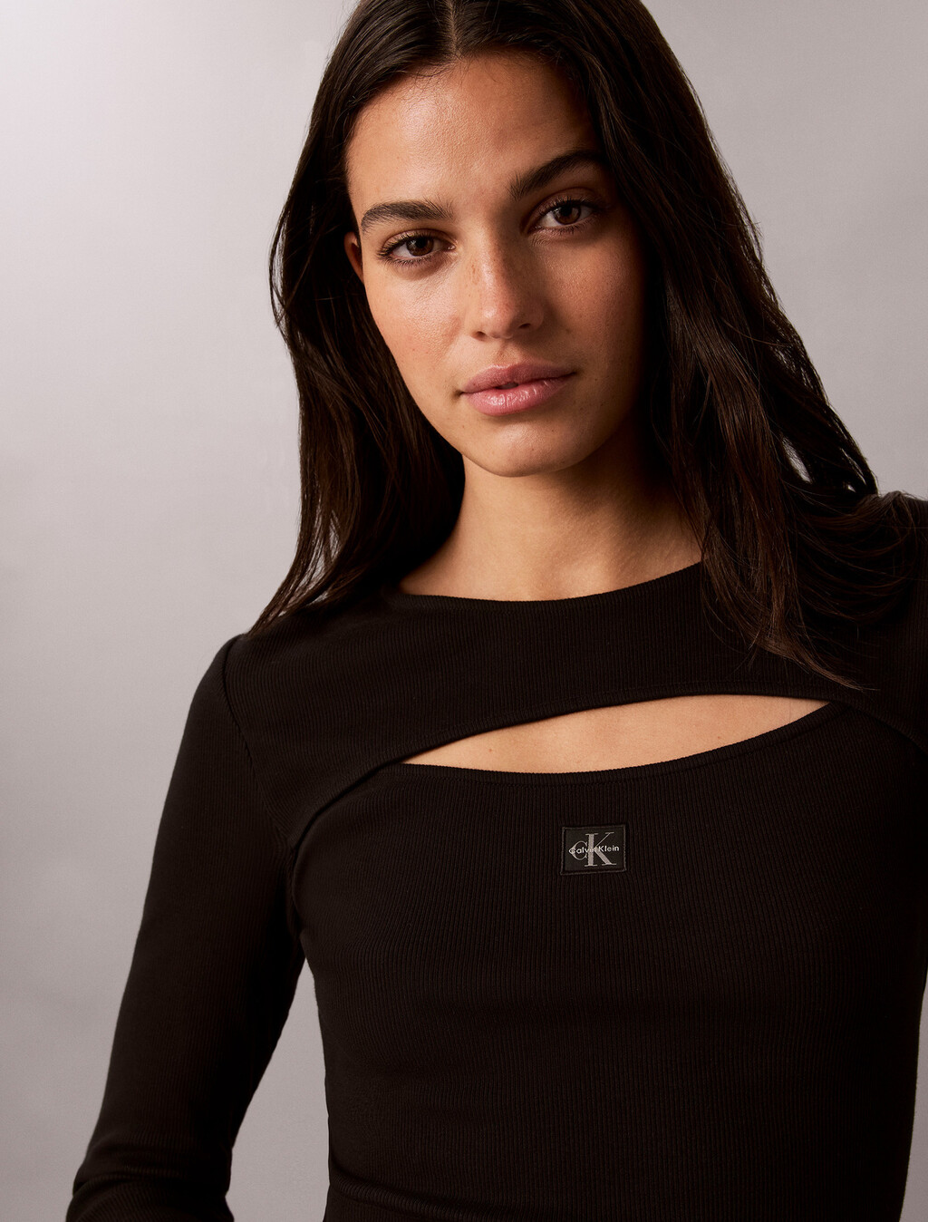 Cut-Out Rib Top, Black, hi-res