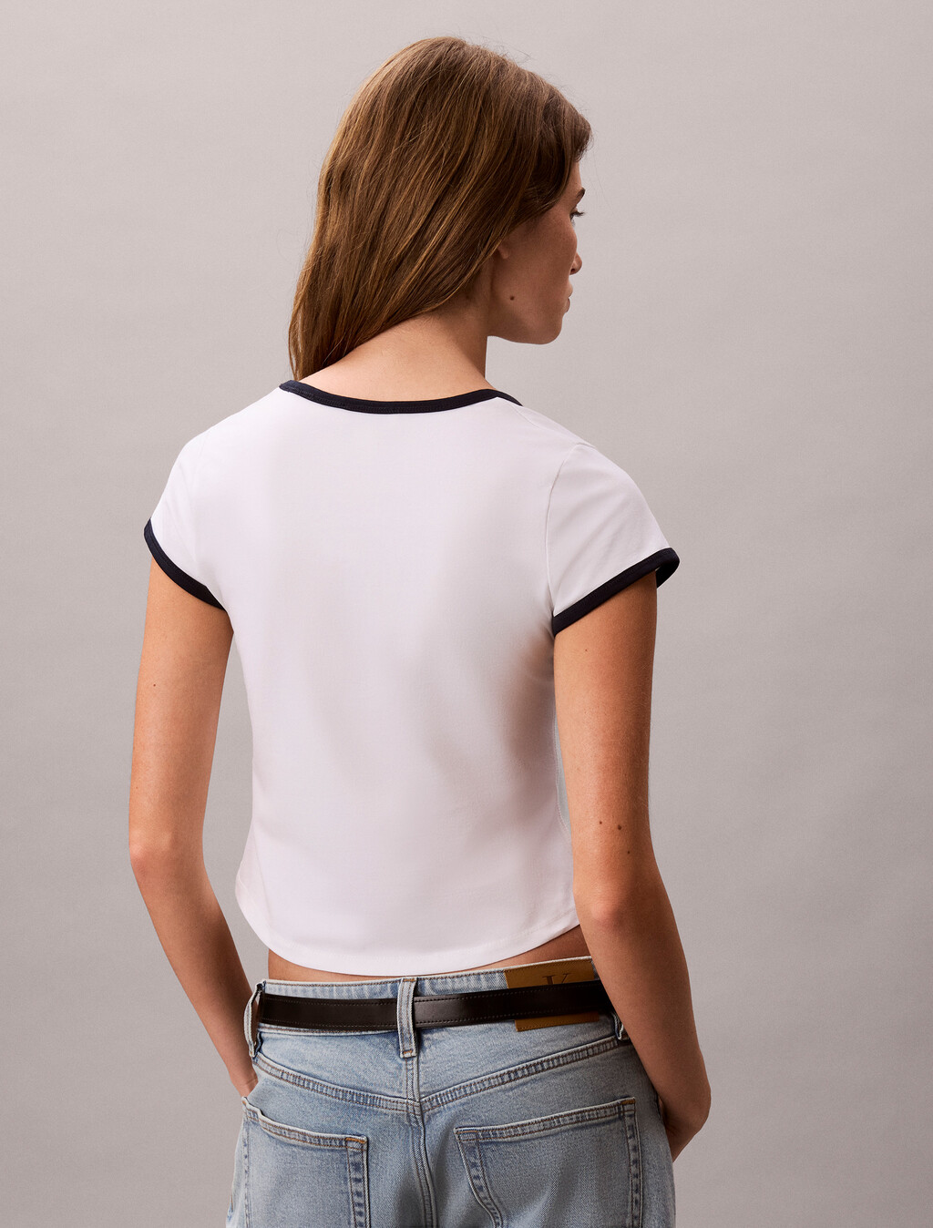 Slim Cotton Stretch Ringer T-shirt, Bright White, hi-res