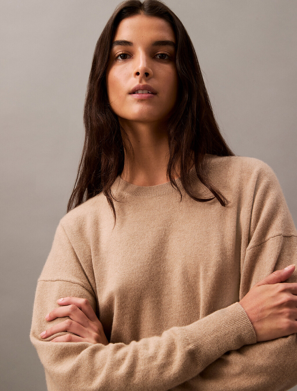 Cashmere Crewneck Sweater, Brindle, hi-res