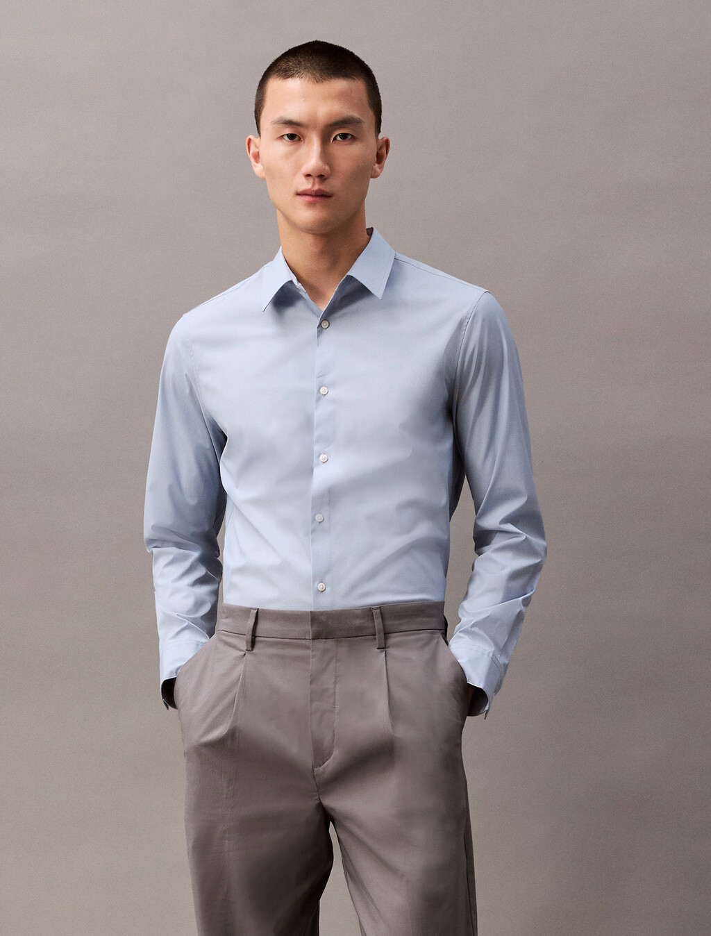 Supima Stretch Cotton Slim Button-Down Shirt, Dusty Blue, hi-res