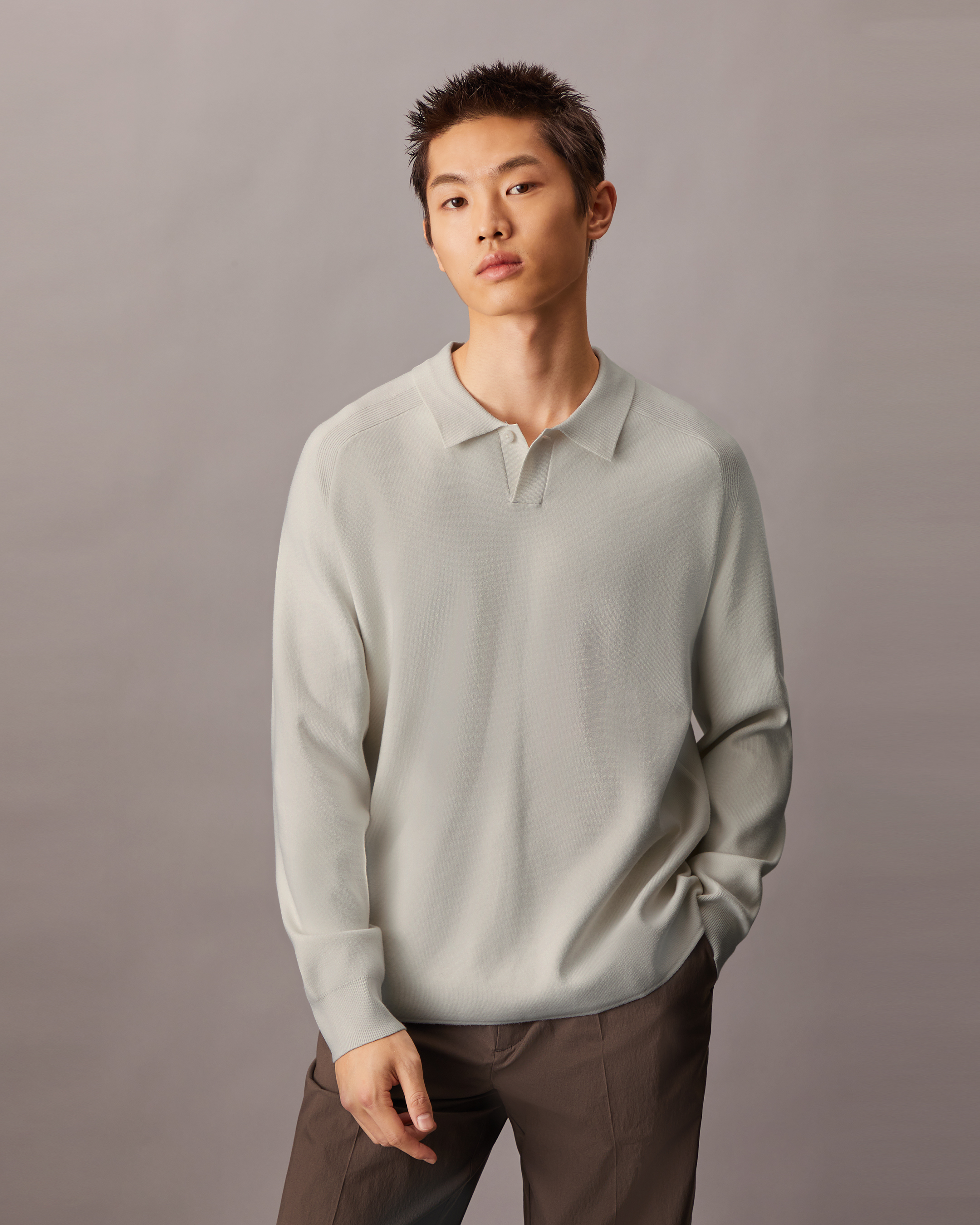 stein / HIGHLY DENSED KNIT POLO SHIRT/ポロシャツ/M/ナイロン/GRY/ST.242 stein/HIGHLY DENSED KNIT POLO SHIRT stein(シュタイン) / HIGHLY